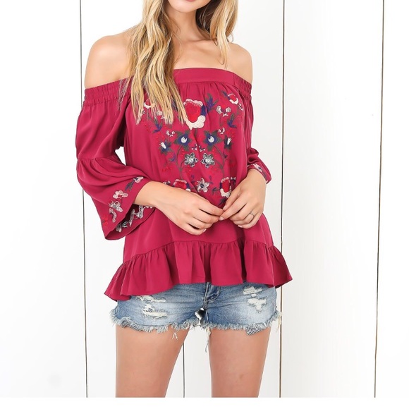 NEW DELOA EMBROIDERED OFF THE SHOULDER TOP - Picture 3 of 4